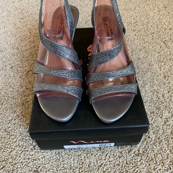 NINA NOLGA PEWTER HEELS 10 - Picture 3 of 7